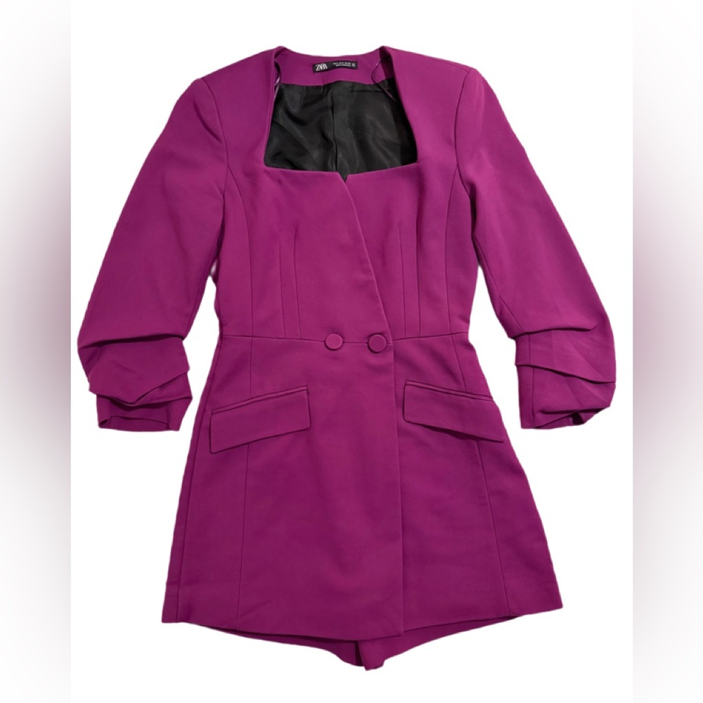 Zara Magenta Square Neck Blazer Romper Puff Sleeve Size S